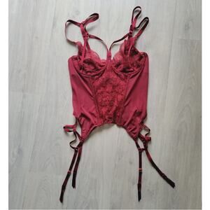 Adore Me Veronique Dark Red‎ Lace Corset Lingerie NWT Size L